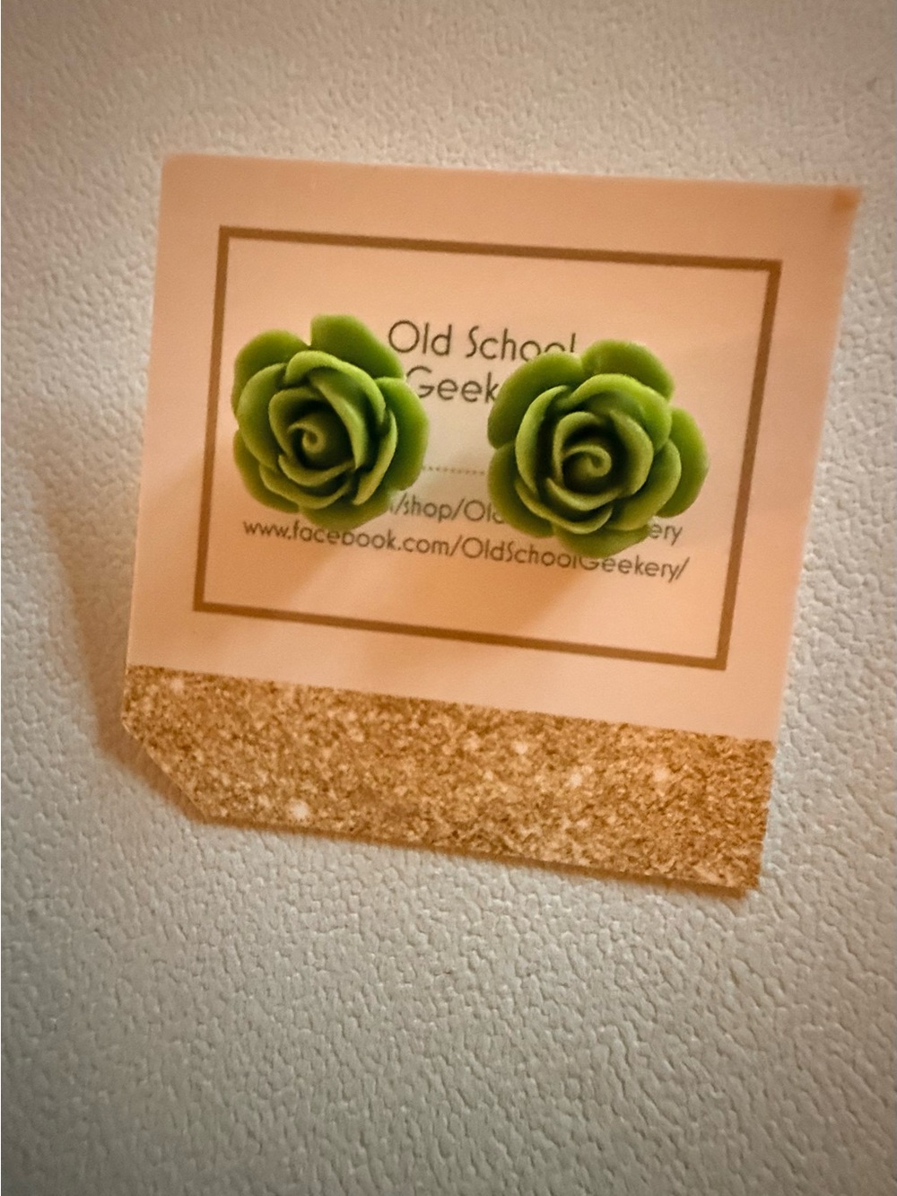 Green Rose Pierced Earrings for